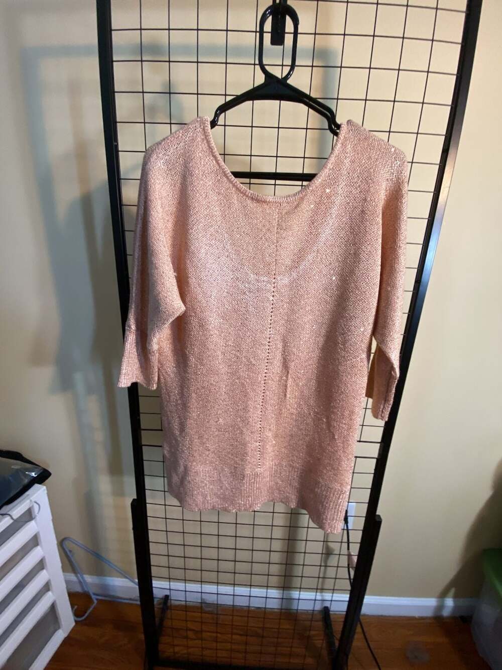 Soho New York & Co Jeans Pink Metallic Lurex Sweater with Satin Ribbons Size M